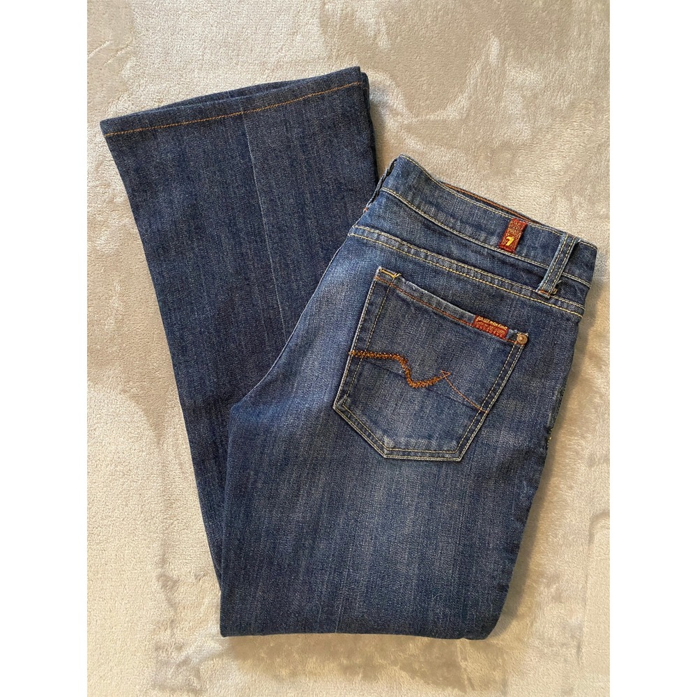 7 For All Mankind Jeans Sz 31 Blue Bootcut Crystal Squiggle Stretch Y2K Western